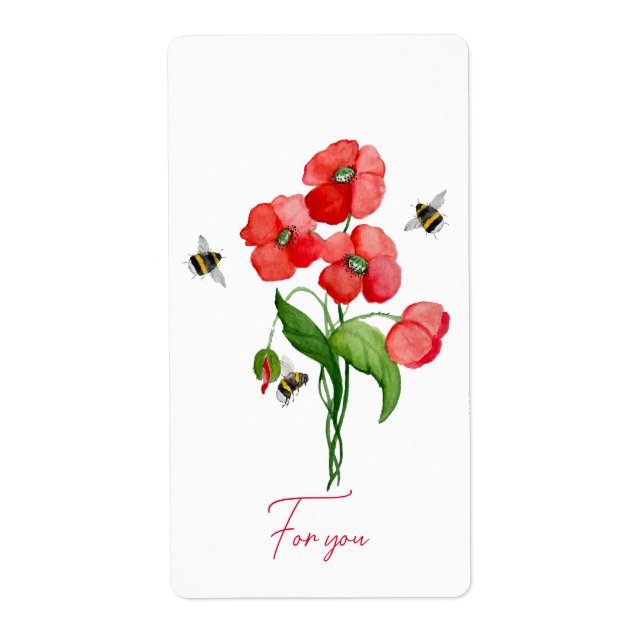 Tender scarlet poppy flower and bumblebees (Front)