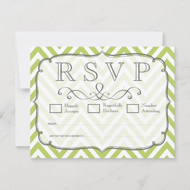 Tender Shoots Green Chevron Wedding RSVP Cards (Front)