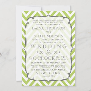 Tender Shoots Lime Green Chevron Stripes Wedding Invitation