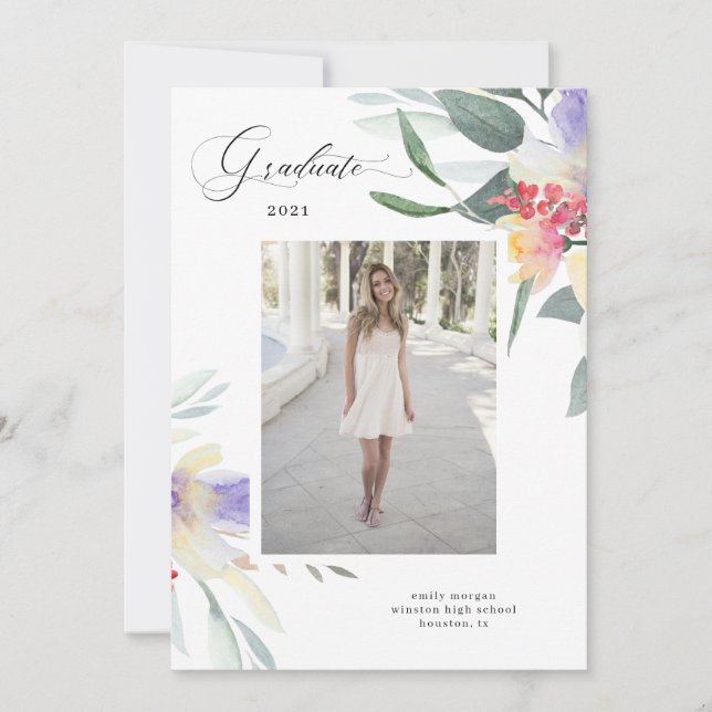 tender spring floral Photo Graduation Card (Front)