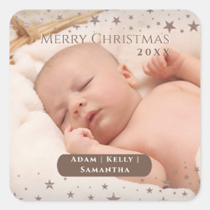 Tender Starry Christmas Personalised Photo Holiday Square Sticker