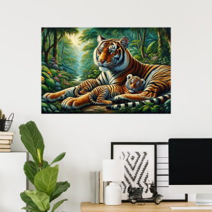 Tender Tigers Moment in Nature Painting Poster