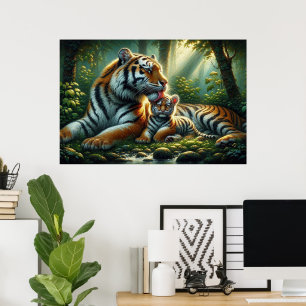Tender Tigers Moment in Nature Painting Poster