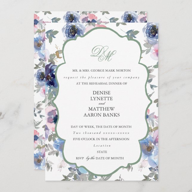 Tender Wedding Set Basil Green Invitation (Front/Back)