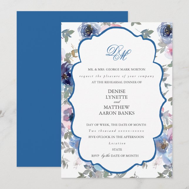 Tender Wedding Set Spun Sugar & Skydiver Blue  Inv Invitation (Front/Back)