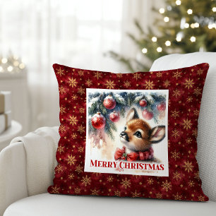Tender winter scene baby deer kids room decor  cushion