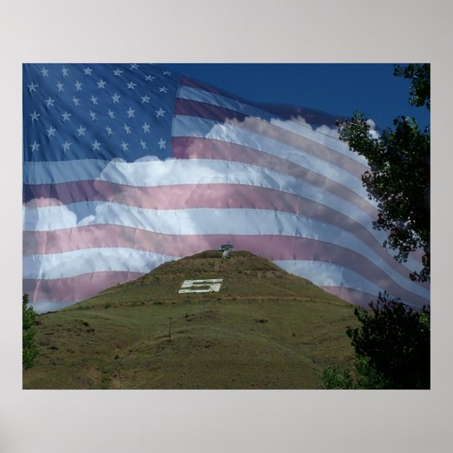 Tenderfoot Hill with US Flag Poster (Front)