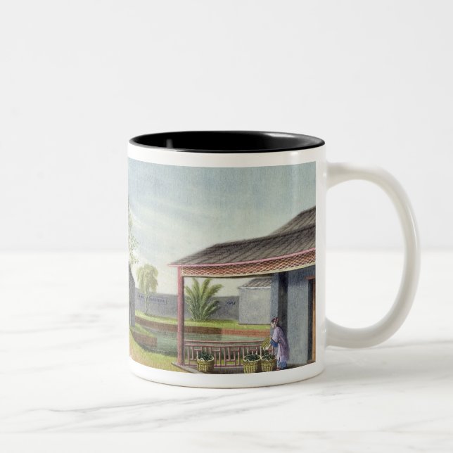 Tending tea plants (w/c on paper) Two-Tone coffee mug (Right)