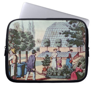 Tending the Garden, c.1860 (colour engraving) Laptop Sleeve