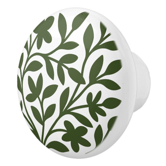 Tendril Garden Green Vine Floral Leaves Ceramic Knob (Right)