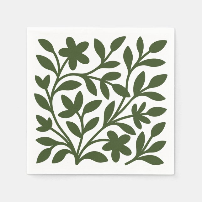 Tendril Garden Green Vine Floral Leaves Napkin (Front)