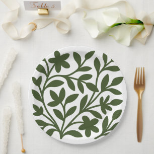 Tendril Garden Green Vine Floral Leaves Paper Plate