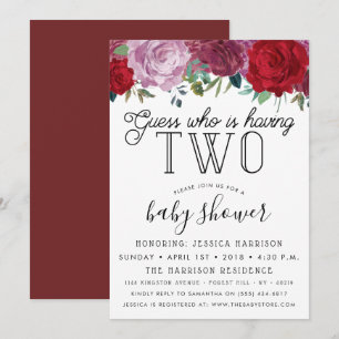 Tendy Floral Blooms Twins Baby Shower Invitation