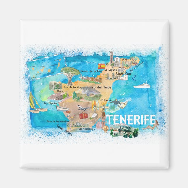 Tenerife Canarias Spain Illustrated Map with Landm Magnet (Front)