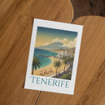 Tenerife Canary Islands Vintage Coastal Travel  Postcard<br><div class="desc">Step back into the golden age of travel with this elegant mid-century inspired illustration of Tenerife. This piece captures the sun-drenched coast of Playa de las Américas as it was meant to be seen—serene, sophisticated, and bathed in the warm glow of the Canary Islands' sunset. Customize this amazing canary islands...</div>