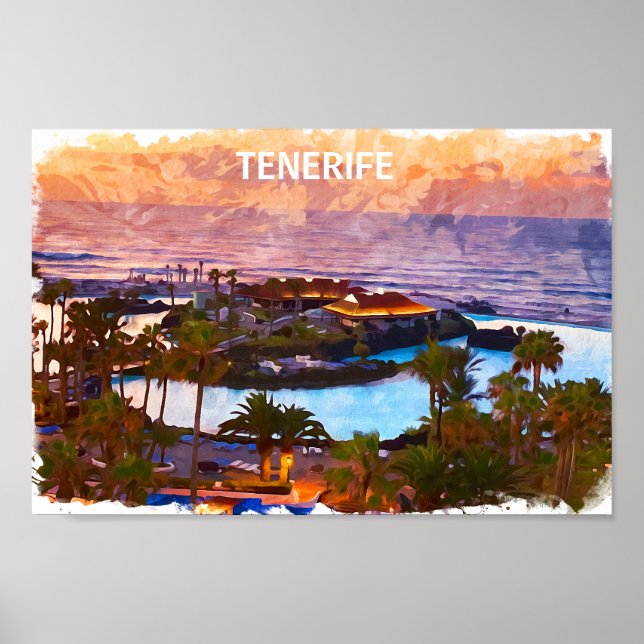 Tenerife Canary Islands Watercolor Beach Poster (Front)