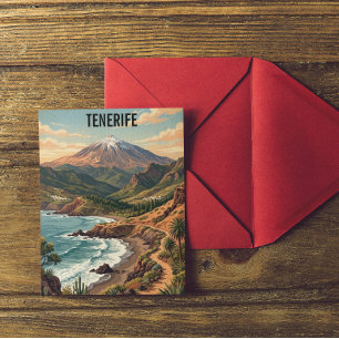 Tenerife Retro Travel Vintage Mount Teide & Beach Postcard