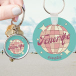 Tenerife Spain canary island souvenir  Key Ring<br><div class="desc">Tenerife Isla de España,  canarian island Spain,  Retro Vintage Design featuring a disco ball in pink,  and apricot peach hues. This beautiful keychain set is a perfect gift,  souvenir or decor element for Tenerife residents,  visitors,  tourists or fans.</div>