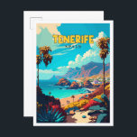 Tenerife Spain vintage travel illustration Postcard<br><div class="desc">Tenerife Spain vintage travel place illustration</div>