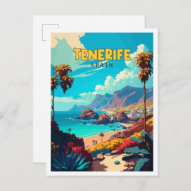 Tenerife Spain vintage travel illustration Postcard (Front/Back)