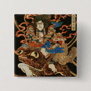 Tenjiku Tokubei Riding Giant Toad Kuniyoshi Fine 15 Cm Square Badge