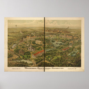 Tenn Centennial Expo 1897 Antique Panoramic Map Poster