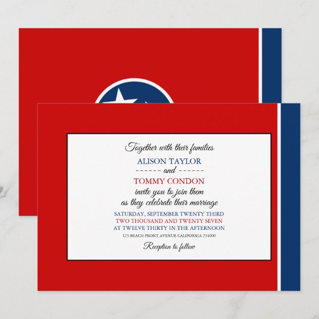 Tennessean Flag, Flag of Tennessee Wedding Invitation (Front/Back)