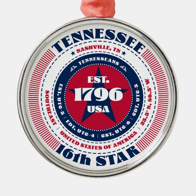 Tennessee 16th State Christmas Ornament (Front)