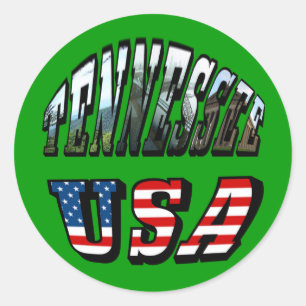 Tennessee and USA Picture Text Classic Round Sticker