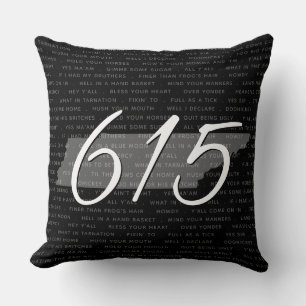Tennessee Area Code Southern Quotes Black Modern Cushion