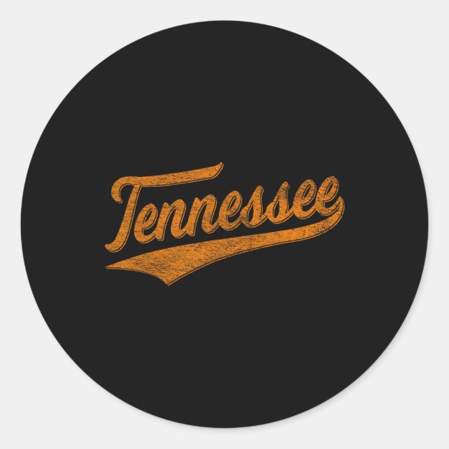 Tennessee Baseball Sports Script Cursive Flag Swoo Classic Round Sticker (Front)