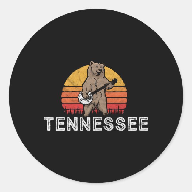 Tennessee Bluegrass Banjo Bear Classic Round Sticker (Front)