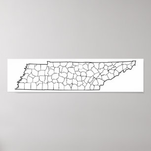 Tennessee Counties Blank Outline Map Poster