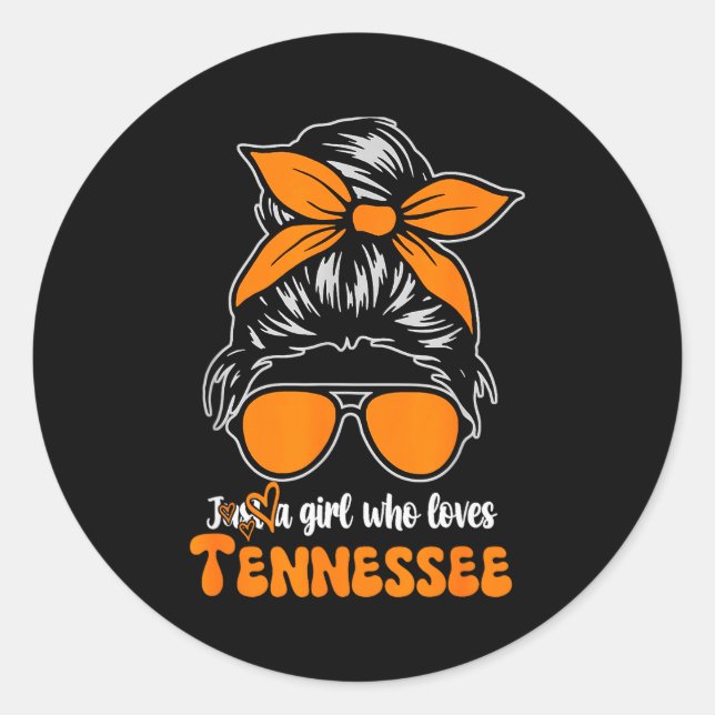 Tennessee Cowgirl Gingham Bun Tn Orange State Wome Classic Round Sticker (Front)