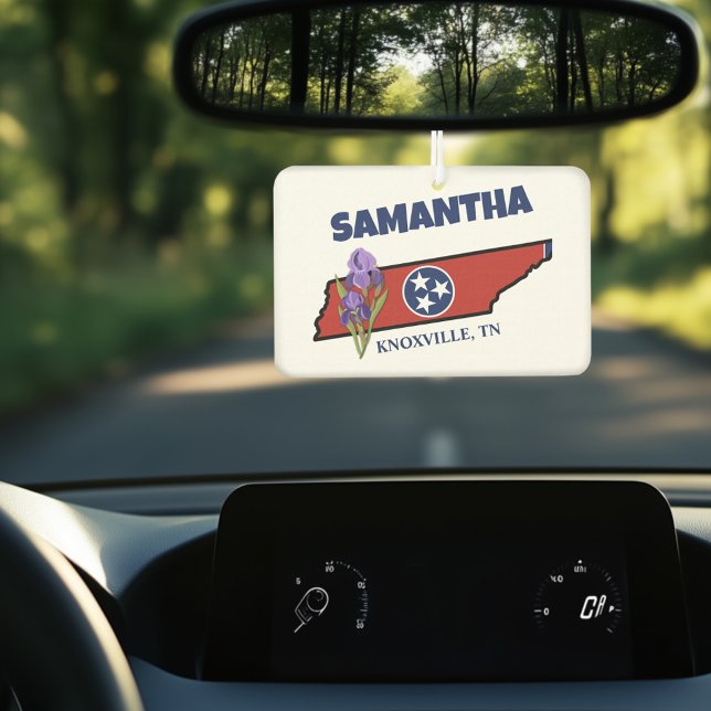 Tennessee Flag & Flower Purple Iris Custom Text Car Air Freshener (Creator Uploaded)