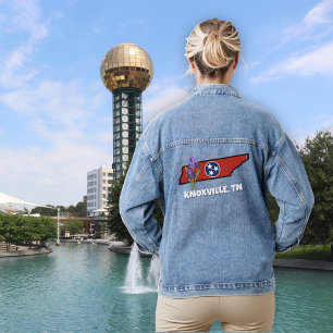 Tennessee Flag & Flower Purple Iris Custom Text Denim Jacket