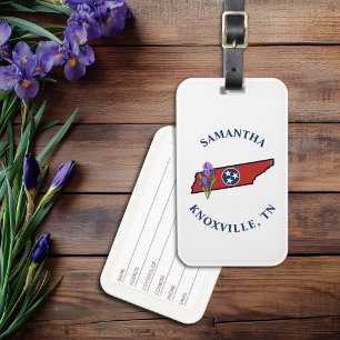 Tennessee Flag & Flower Purple Iris Custom Text Luggage Tag