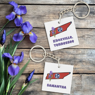 Tennessee Flag with State Flower Iris Custom Text Key Ring