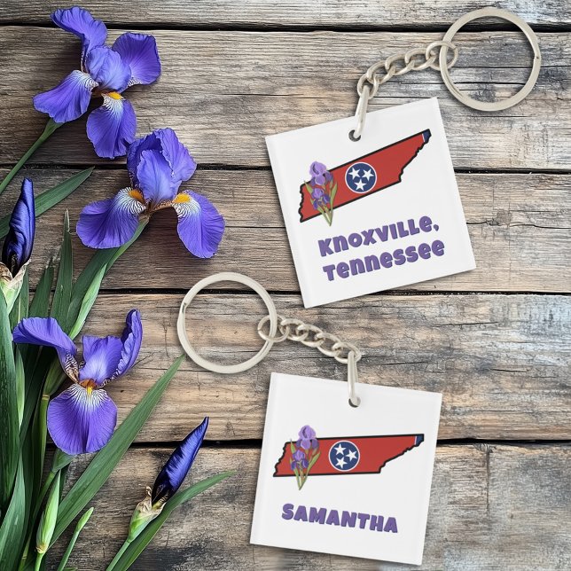 Tennessee Flag with State Flower Iris Custom Text Key Ring (Creator Uploaded)