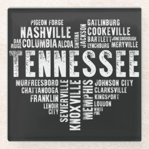 Tennessee Heart Love Nashville Cookeville Alcoa Glass Coaster