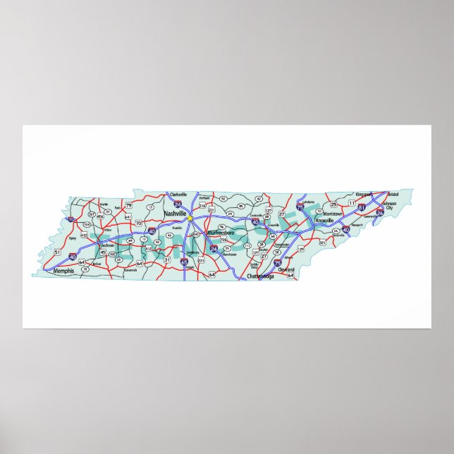 Tennessee Interstate Map Print (Front)