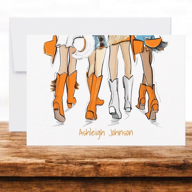 Tennessee Ladies Cowboy Boots Orange Fashion Name Thank You Card (Creator Uploaded)