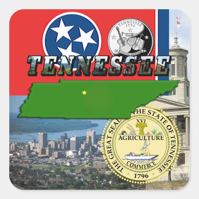 Tennessee Map, Flag, State Seal and Pictures (Front)