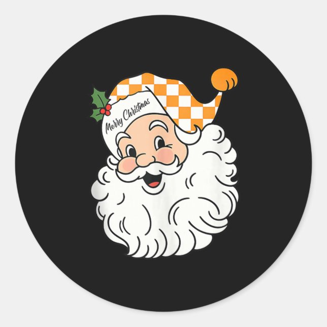 Tennessee Merry Christmas Santa Checkerboard Orang Classic Round Sticker (Front)