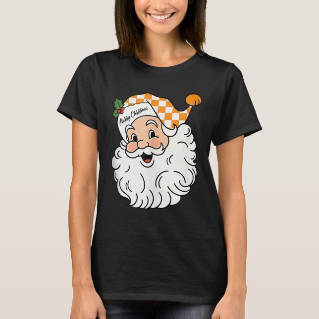Tennessee Merry Christmas Santa Checkerboard Orang T-Shirt (Front)