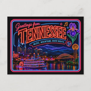 Tennessee Neon State Retro Vintage Postcard
