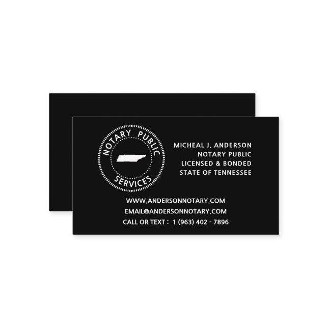 Tennessee Notary Public Services Business Card (Front/Back In Situ)