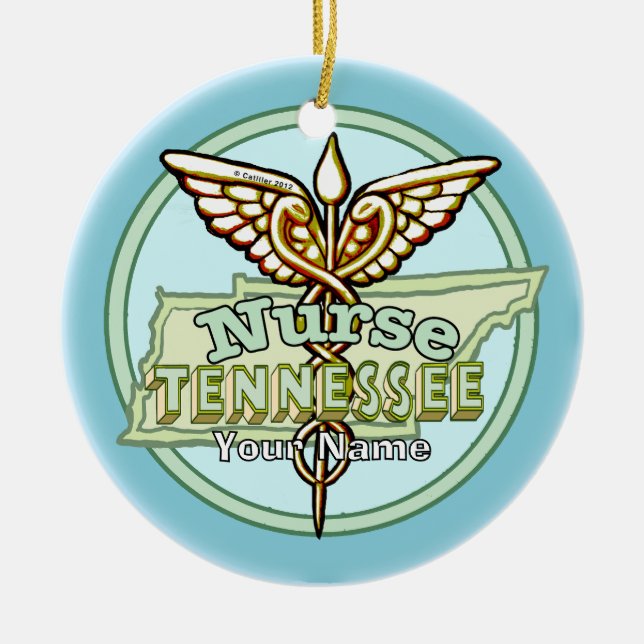 Tennessee Nurse Caduceus Ceramic Tree Decoration (Front)