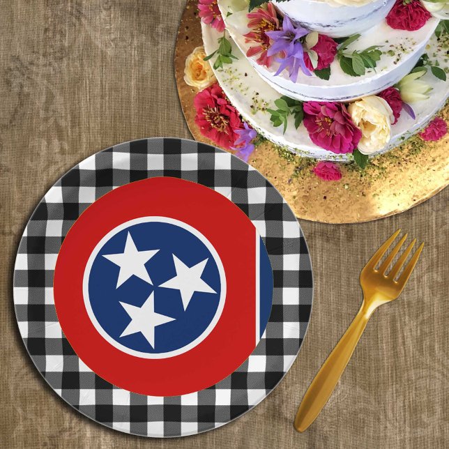 Tennessee Plate, buffalo plaid USA, Tennessee Flag Paper Plate (Creator Uploaded)