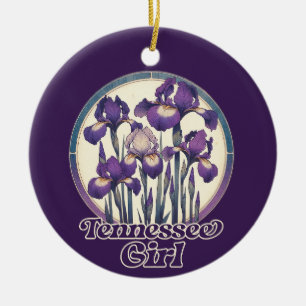 Tennessee Purple Iris Flower Art  Ceramic Tree Decoration